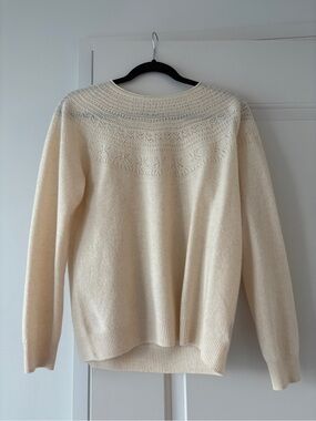 Cream Knit Yoke 100% Cashmere Sweater